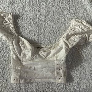 Eyelet Square-Neck Crop Top - Cream